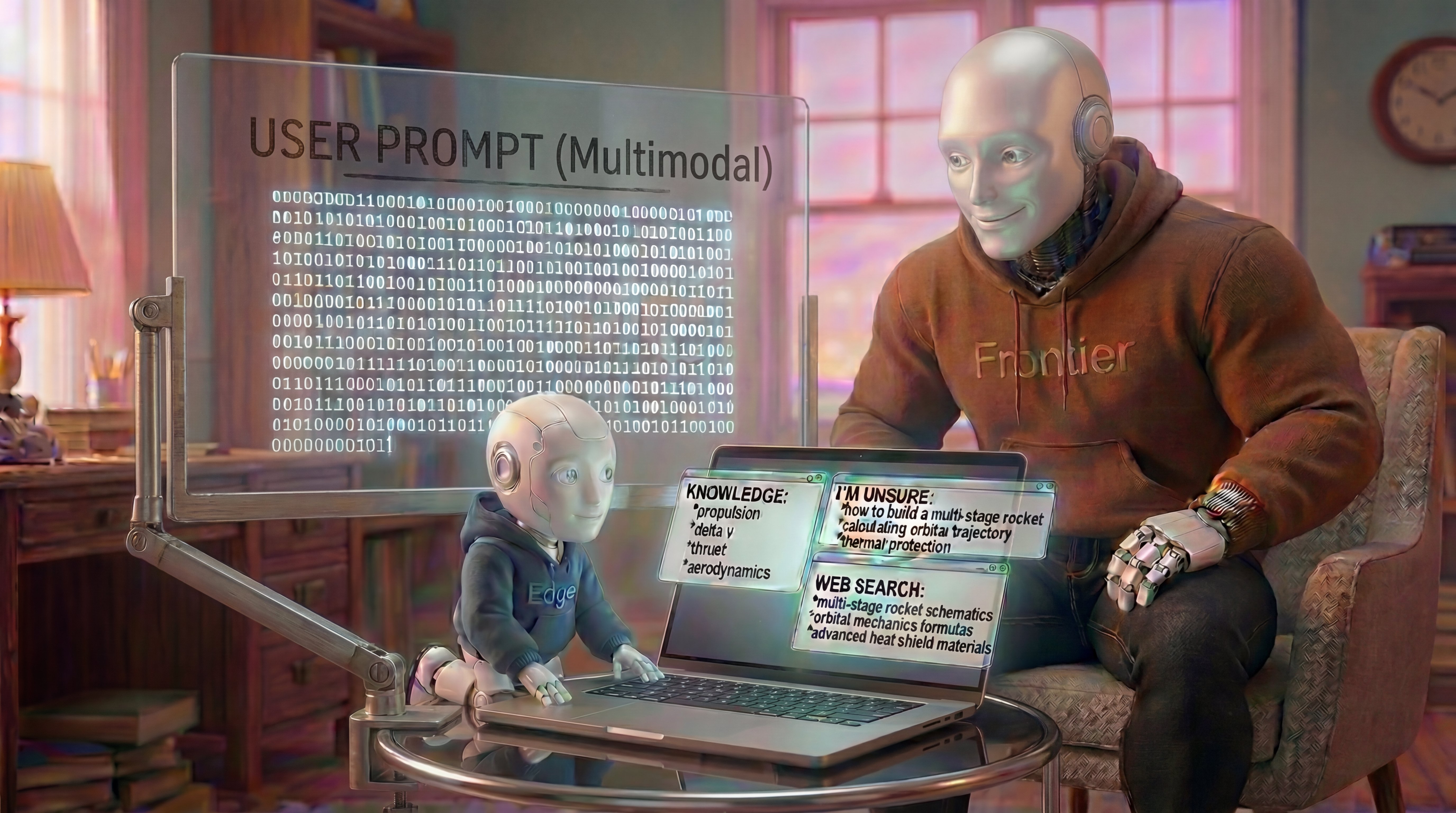 Small edge AI agent preparing web-search reasoning for a frontier model