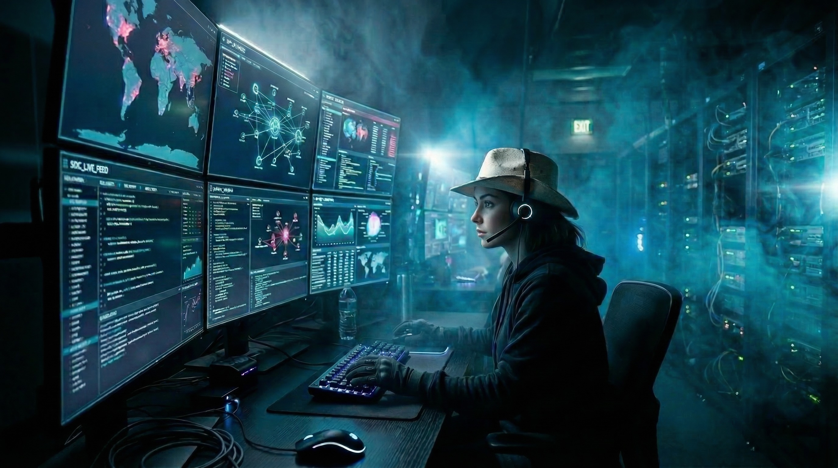 White-hat security agent monitoring threat intelligence dashboards